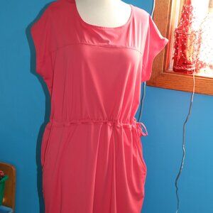 Columbia Tie Waist Midi Coral Short Sleeve With Pockets Dress